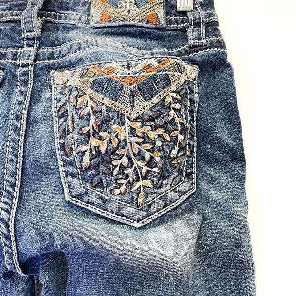 Miss Me Y2K Hailey Skinny Boho Embroidered Rhinestone Dark Wash Jeans Size 25 - Picture 8 of 15
